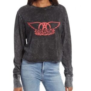 TREASURE & BOND BLACK AEROSMITH GRAPHIC LONG SLEEVE T-SHIRT WOMENS MEDIUM